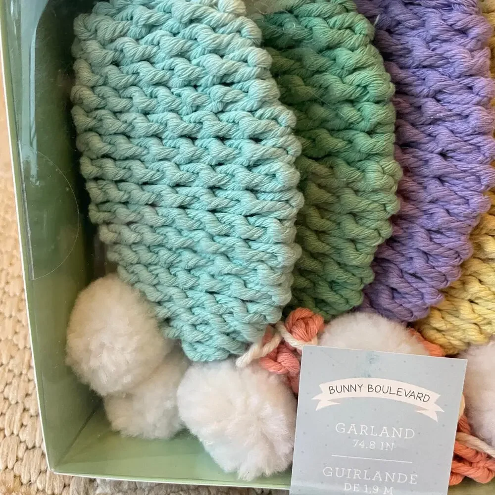 Bunny Boulevard Crochet Easter Egg Garland with Pom Poms 6ft Multicolor New